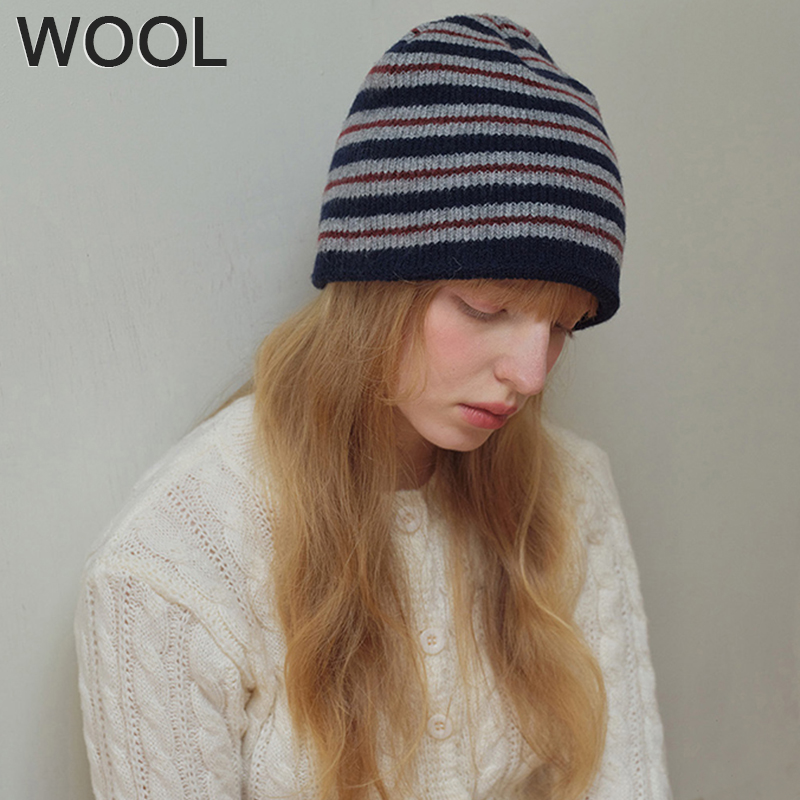 Mode Unisex Streifen Beanie Caps Herbst Winter Wolle Mischungen Weiche Warme Gestrickte Kappe Frauen Schädeldecke Hüte Ski Cap Kälte Beweis Mützen