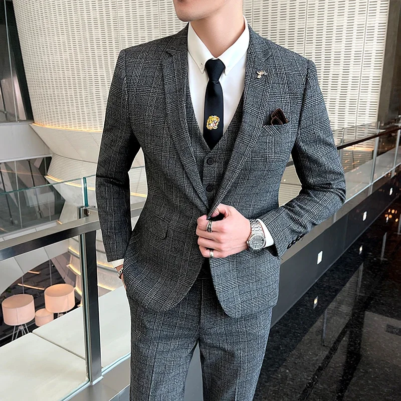 2026 Terno Masculino de Cânhamo (Blazer + Colete + Calças) Estilo Italiano Elegante Moda Negócios Algodão Linho Casual Slim Formal Cavalheiro