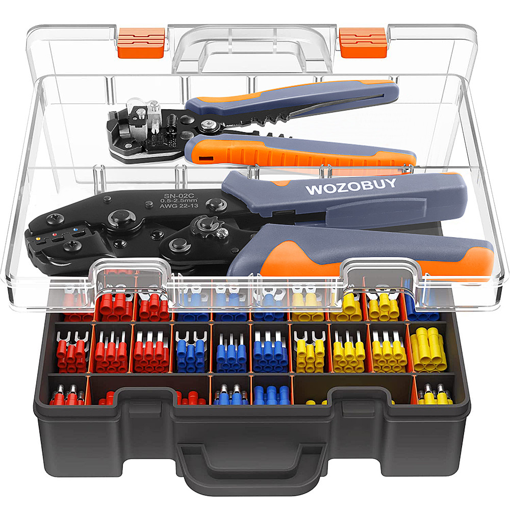 Kit de herramientas de prensado de terminales de cable pelacables, herramienta de prensado de trinquete AWG22-13/0,5-2,5 mm2 para conectores de cables aislados
