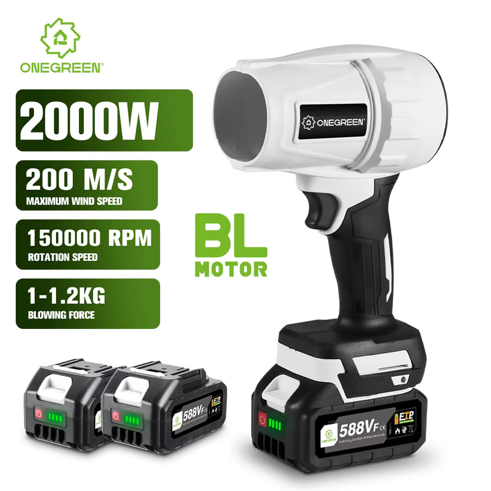 ONEGREEN 2000W Brushlessไฟฟ้าTurbo Blower Jetพัดลม 200 เมตร/วินาทีHandheld Air Blowerรุนแรงเป่าเครื่องมือสําหรับMakita 18Vแบตเตอรี่