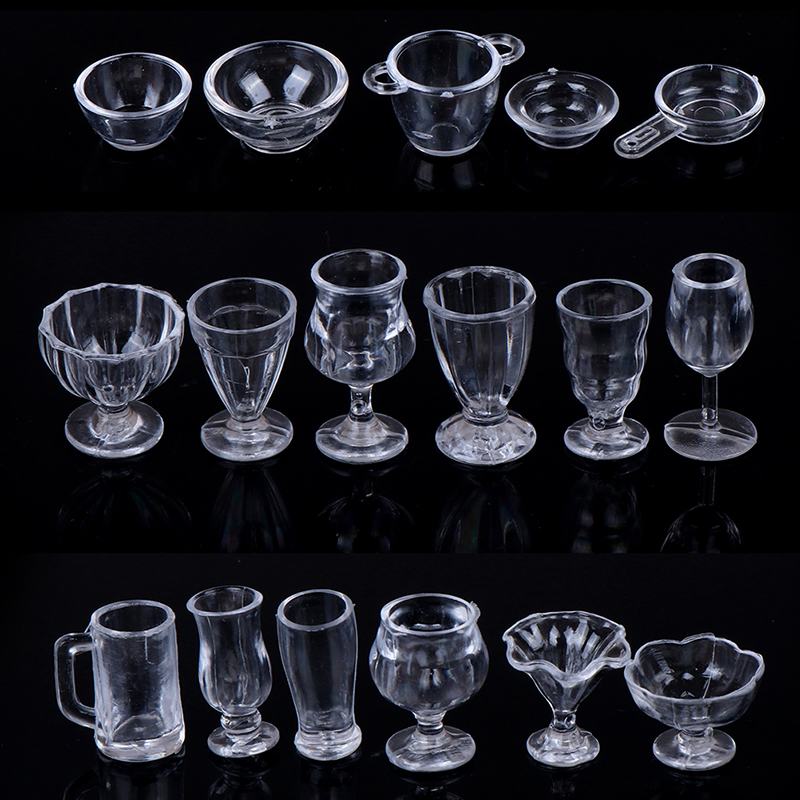 17 pezzi/set mini utensili da cucina trasparenti giocattolo tazze per bevande piatto piatto stoviglie miniature fai da te giochi di finzione