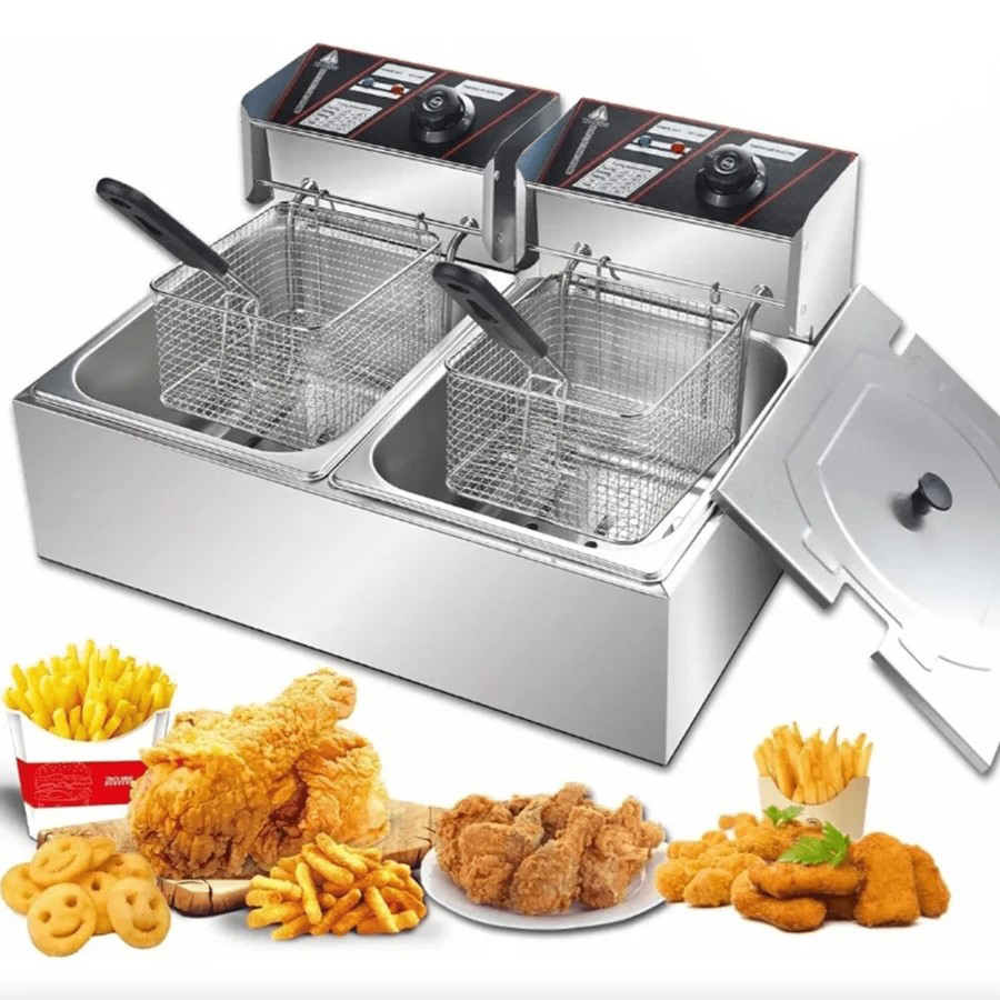 12L Large Capacity Tabletop Fryer with Detachable Double Basket, Stainless Steel Double Fryer for Kitchen, Restaurant and Commercial Use