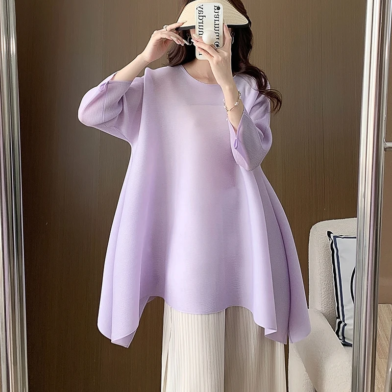 Miyake Top a pieghe da donna Autunno e inverno New Age Riducendo taglia ampia T-shirt a maniche lunghe taglie forti Abbigliamento da donna