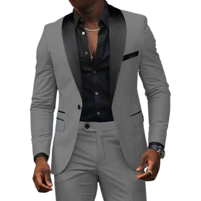 Giacca da uomo a due pezzi casual da uomo di nuova moda business, comoda e traspirante, vestibilità slim con spacco laterale e bottone singolo + pantaloni