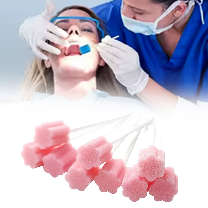 100 Uds. Esponja desechable para el cuidado bucal, hisopo para limpieza de dientes, hisopos bucales con palo, esponja para limpieza de cabezales, hisopo limpiador