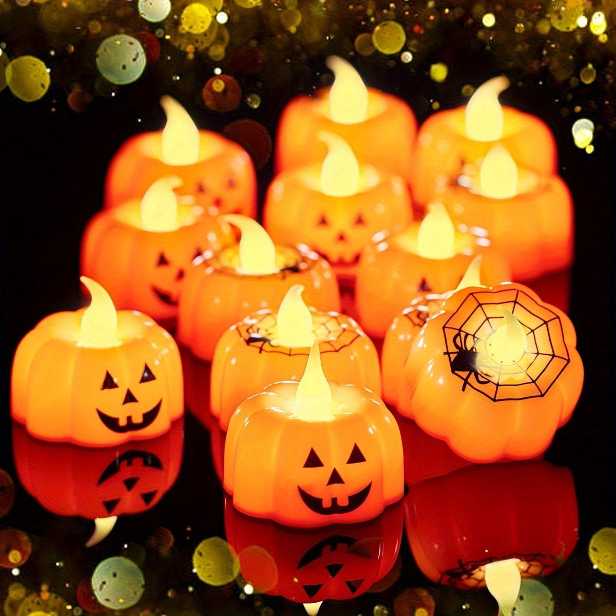 Velas de Halloween con luces: 2 piezas, velas LED de calabaza, perfectas para decoración de fiestas y temas de casa embrujada