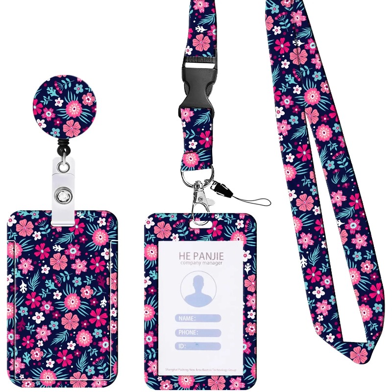 Señoras niñas flor ID titular de la tarjeta bancaria de crédito estudiantes estuche para tarjetas de autobús cordón niño visita puerta tarjeta de identidad funda para tarjetas