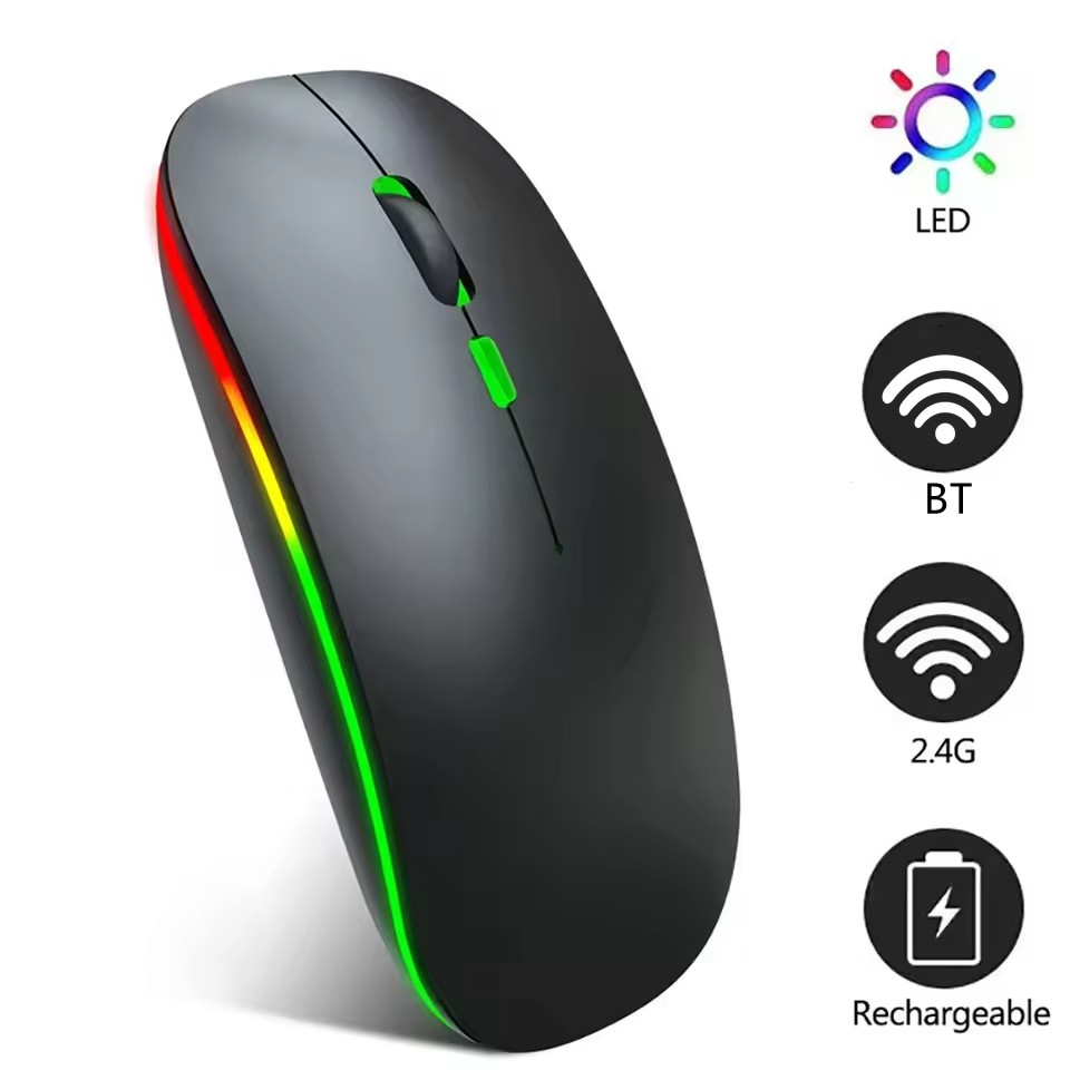 เมาส์ไร้สายแบบชาร์จได้สองโหมดรองรับบลูทูธ 2.4G USB เมาส์คอมพิวเตอร์สำหรับแล็ปท็อปไอแพดแท็บเล็ตโน้ตบุ๊กเมาส์สำหรับเล่นเกม