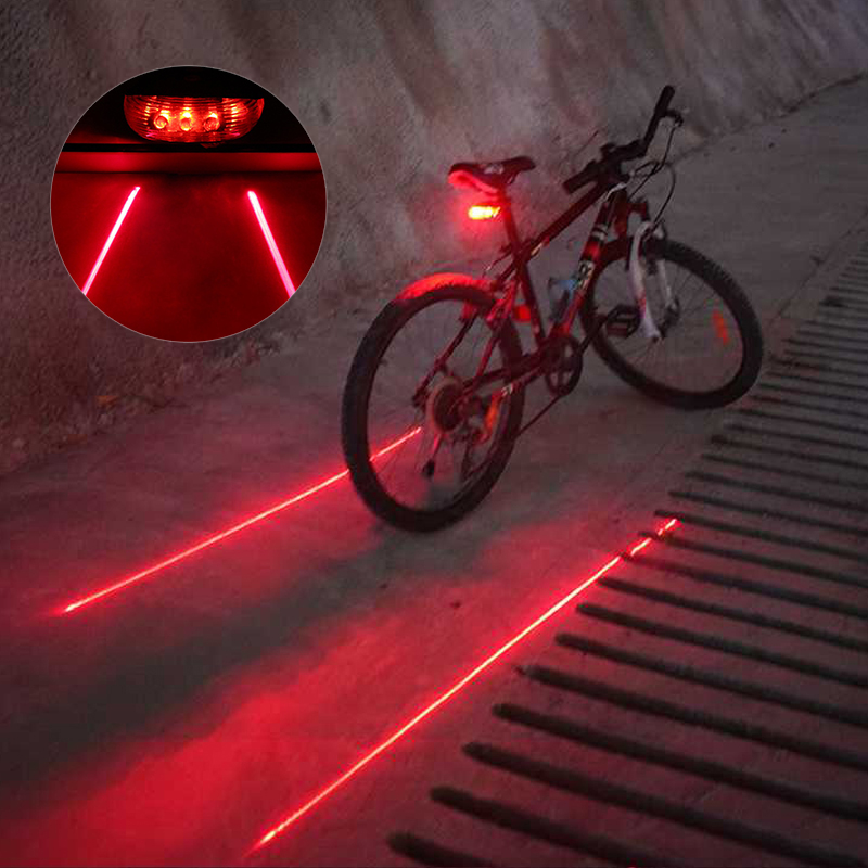 Feux LED pour vélo, 2 Laser, 5 LED, étanche, feu arrière d'avertissement de sécurité, feux arrière pour vtt