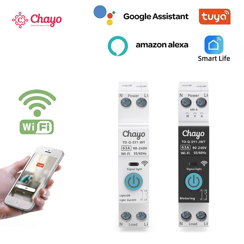 TUYA WIFI Smart Circuit Breaker Power Metering 1P 63A DIN Rail สําหรับสมาร์ทรีโมทคอนโทรลไร้สายสมาร์ทโดย APP TONGOU