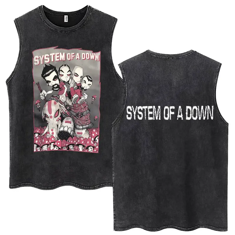 Washed Vintage Rock Band System of A Down Tank Tops Men Women Metal Vintage Sleeveless Tshirt Cotton Funny Oversized Vests Gifts