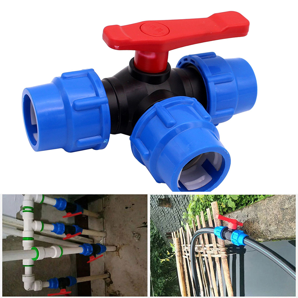 Pe Pijp 3-Way Kogelklep 20/25/32/40/50Mm Plastic Klep Kogelklep Voor Tuin Huishoudelijke Industriële Watervoorziening Gereedschappen