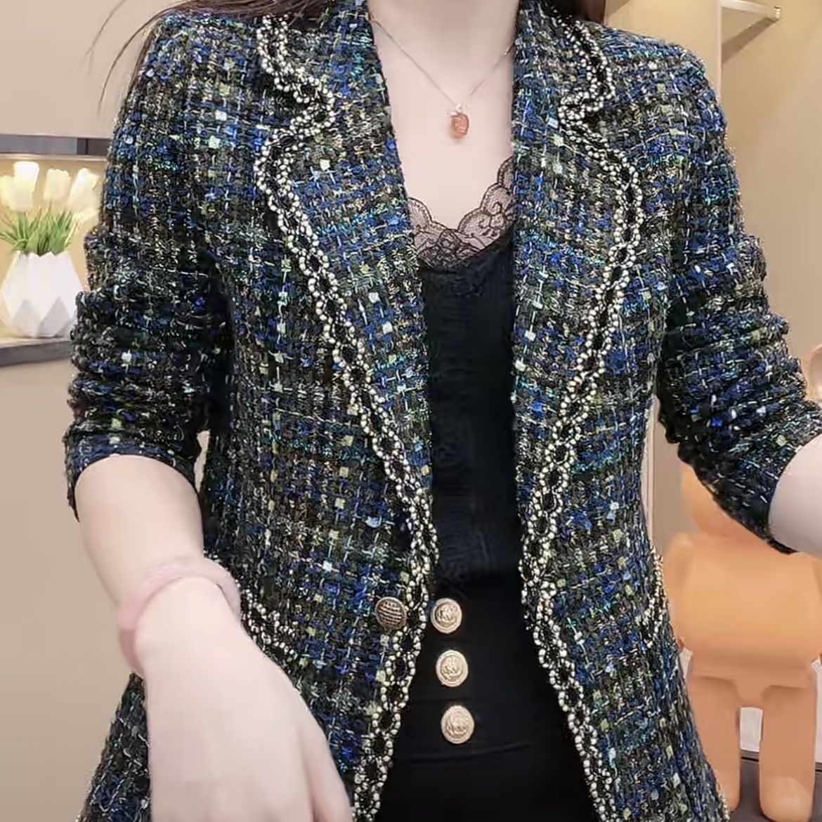 Fashion Stitching Chic Tweed Jacket Women's Outwear Spring Autumn New Loose Cardigan Elegant oversize 4XL Casual Woolen coat Top