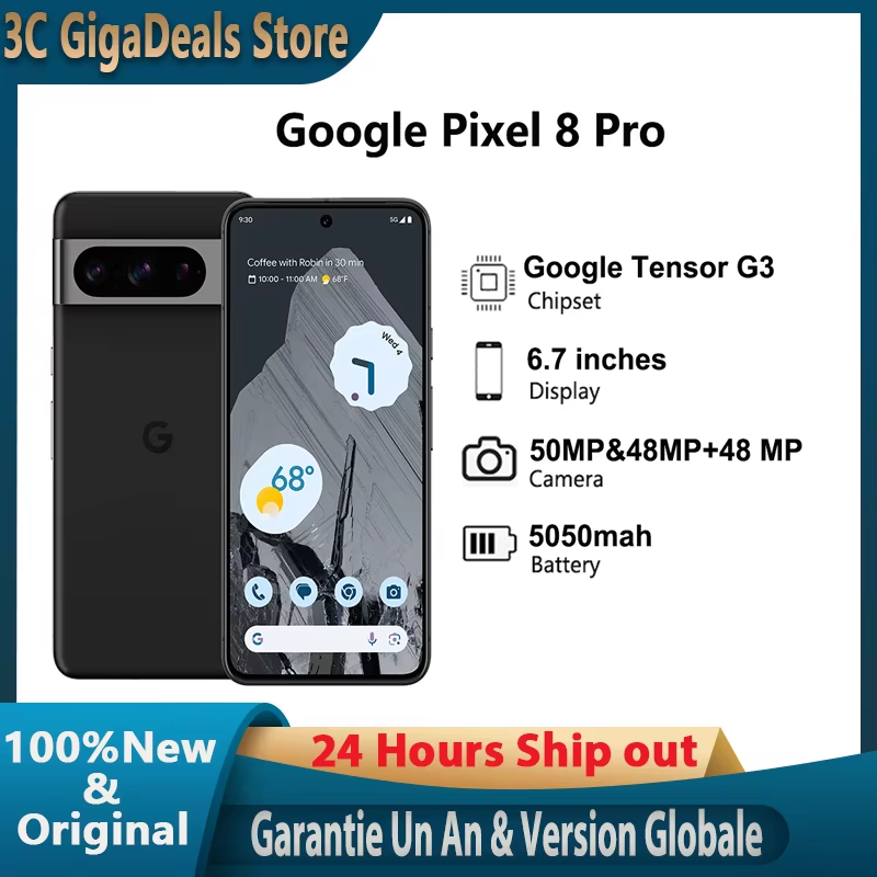 Google Pixel 8 Pro 5G Smartphone Google Tensor G3 6,7 "NFC Android 14 IP68 resistente al polvo/agua Cámaras de 50MP Versión global