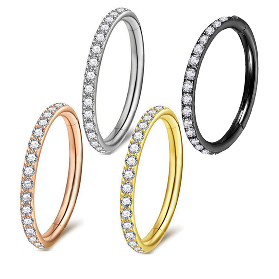 1PC Diamonds Hinged Nose Ring Hoop Hypoallergenic Conch Daith Helix Septum Rook Tragus Ring Hoops Clicker Cartilage Earring Plug