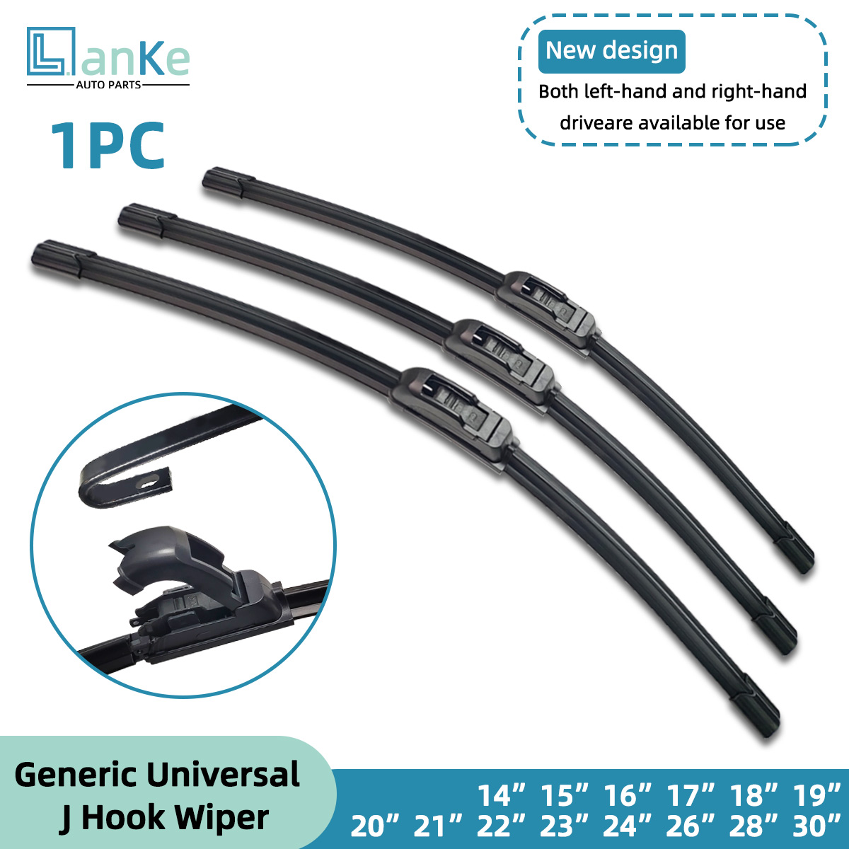 Lanke 1 Stück Rahmenloser Auto-Scheibenwischer Passend für J/U-Haken Universal Frontscheibenwischer Gummi 14" bis 32" Auto-Zubehör