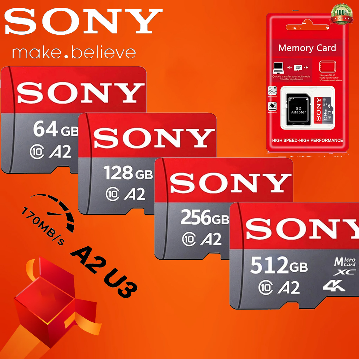 New 1TB Sony Card SD/TF Flash Memory Card High Speed Micro SD Card  512GB 256GB 128GB A2 U3 V60 SD Flash Cards For xiaomi  phone