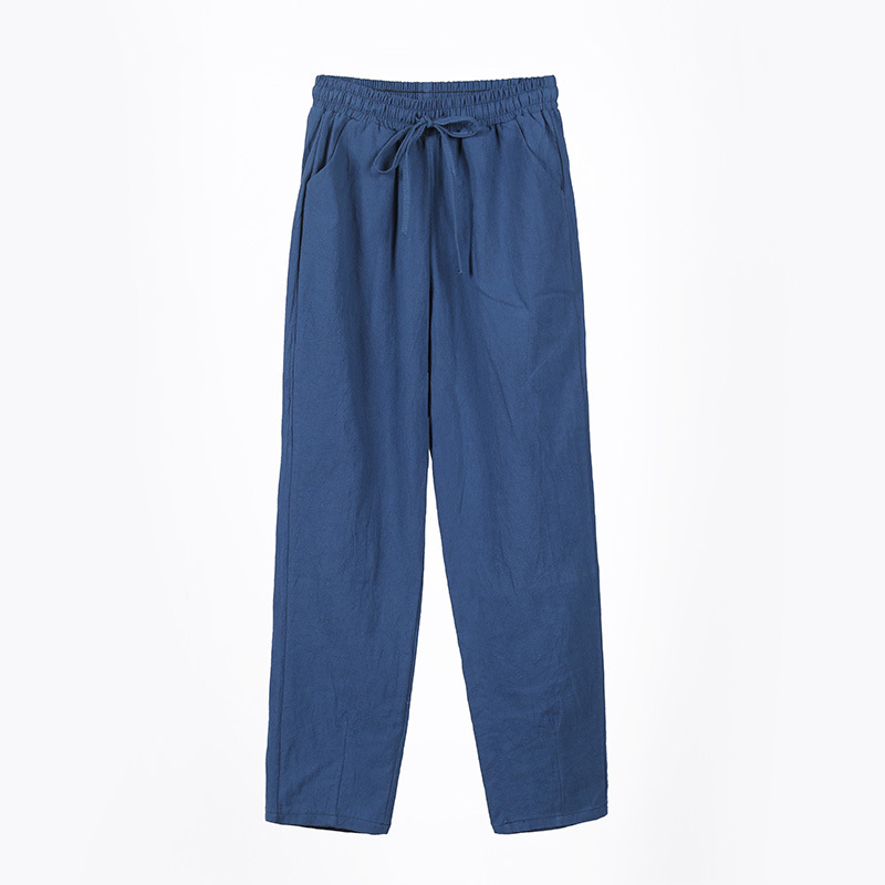 Pantalones de primavera y verano para mujer, pantalones Harem de colores caramelo con cintura elástica lisa de lino y algodón, pantalones informales para mujer