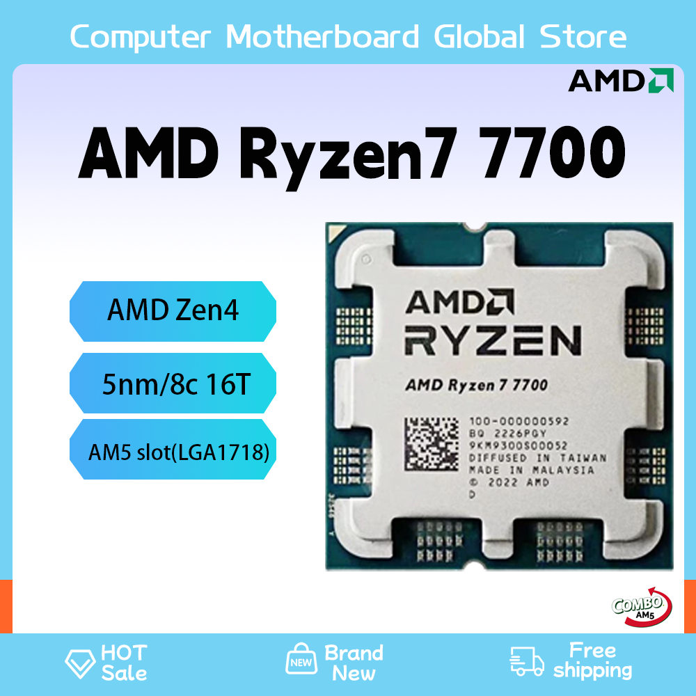 Amd ryzen 7 cpuプロセッサ,r7 7700,ブランドam5プロセッサ,5nm,l3 = 32m,65w,tdp,ddr5,b650m,aorus,ax,wi-fiマザーボード用