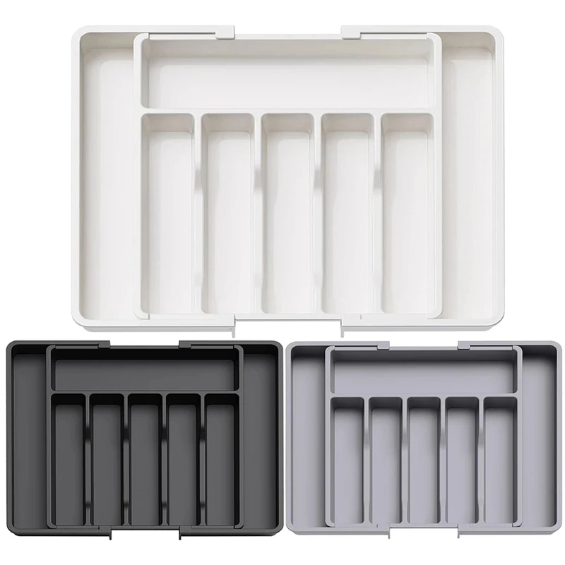 Organizador de cajones para cubiertos, organizador de cubiertos ajustable, bandeja de plástico expandible para utensilios, para cucharas, tenedores y cuchillos, 1 ud.
