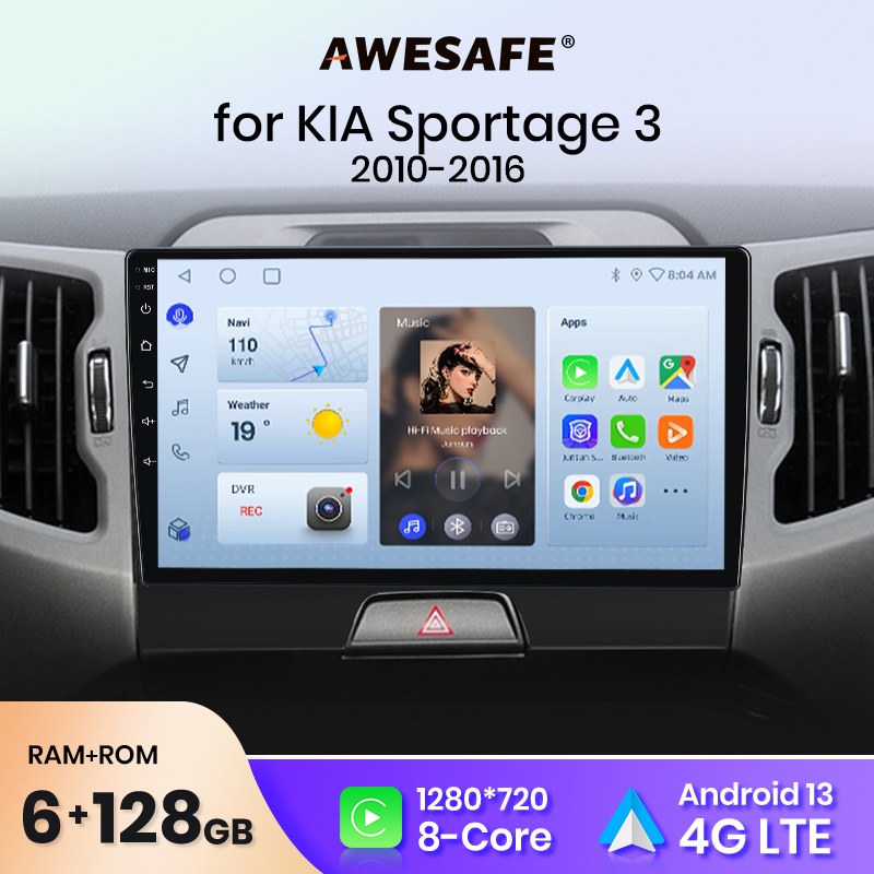 AWESAFE Kabelloses CarPlay Android Auto Autoradio für KIA Sportage 3 2010 2011-2016 GPS Navi SWC FM BT Plug and Play DSP Stereo