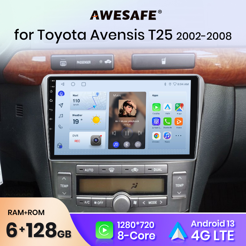 AWESAFE-REPRODUCTOR Multimedia para coche TOYOTA Avensis, autorradio estéreo 2Din con Android, CarPlay, 2002-2008