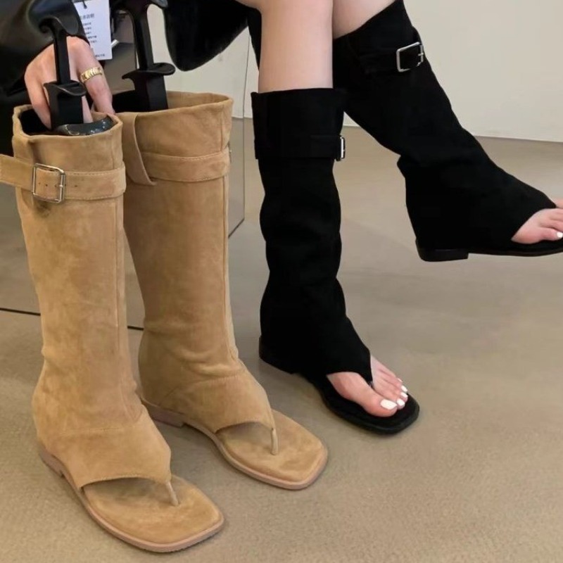 Spicy Girl Summer Neue Dual-Wear Flip-Flops, kurze Rüschenstiefel, Western-Cowboystiefel, lange Stiefel in Hosenlänge für Damen