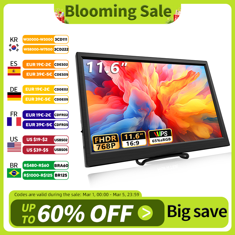 Przenośny monitor 11,6 cala Zgodny z HDMI Drugi ekran laptopa Rozszerzony wyświetlacz do gier dla Switch/PS4/Xbox/Raspberry Pi