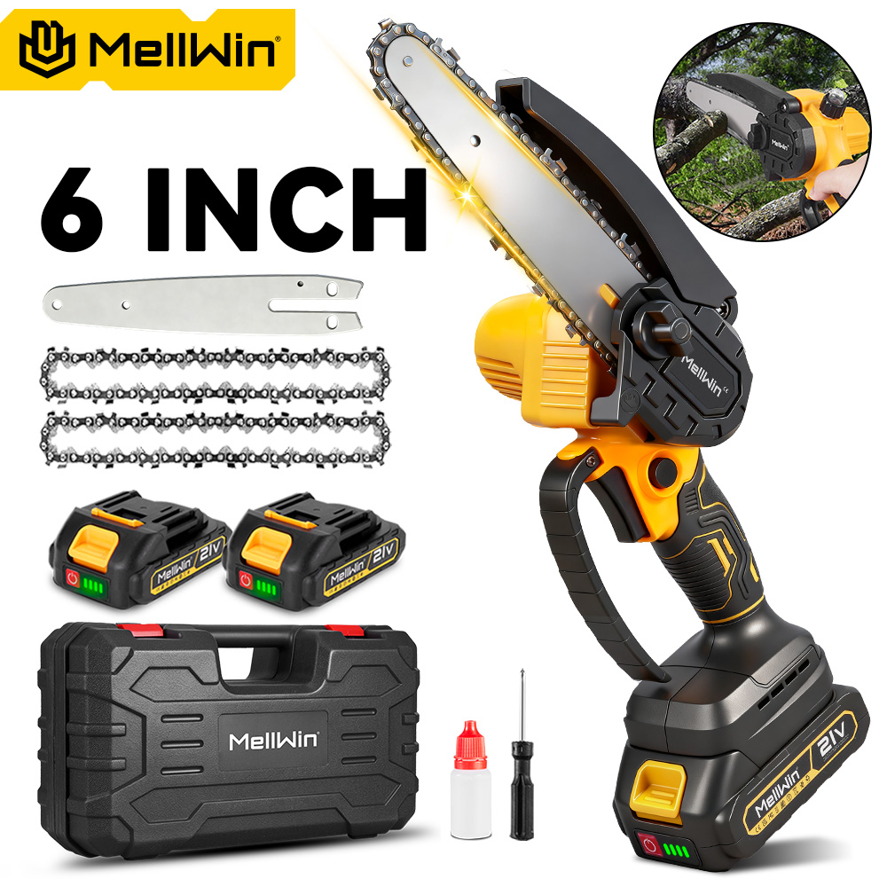 MELLWIN 6 Inch Electric Chainsaw Cordless Mini Electric Saw Woodworking Garden Pruning Saw Tool For Makita 18V Battery Pins