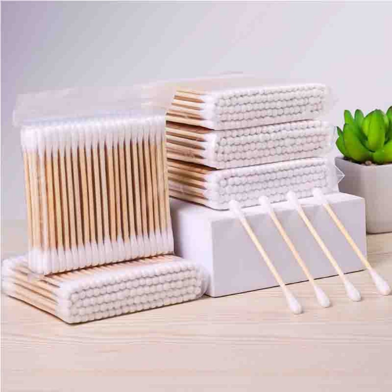 Venta al por mayor, 100 Uds., bastoncillos de algodón de madera, bastoncillos de algodón de doble punta, hisopo de algodón hipoalergénico sin cloro, herramientas de maquillaje