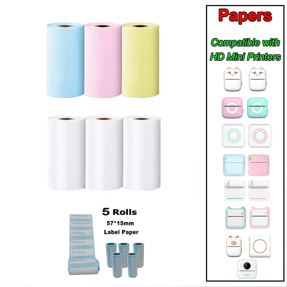 Papier termiczny MINI drukowanie samoprzylepna etykieta naklejka na mini drukarki maszyna do pozowania naklejki na aparat dla dzieci rolki o szerokości 57mm