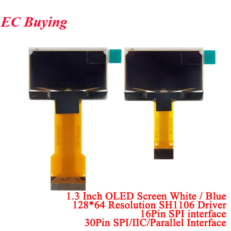 1,3-calowy ekran OLED 1,3-calowy wyświetlacz LCD LED 12864 Modul 128x64 SH1106 SPI/I2C Interfejs równoległy Białe/niebieskie złącze 16Pin/30Pin