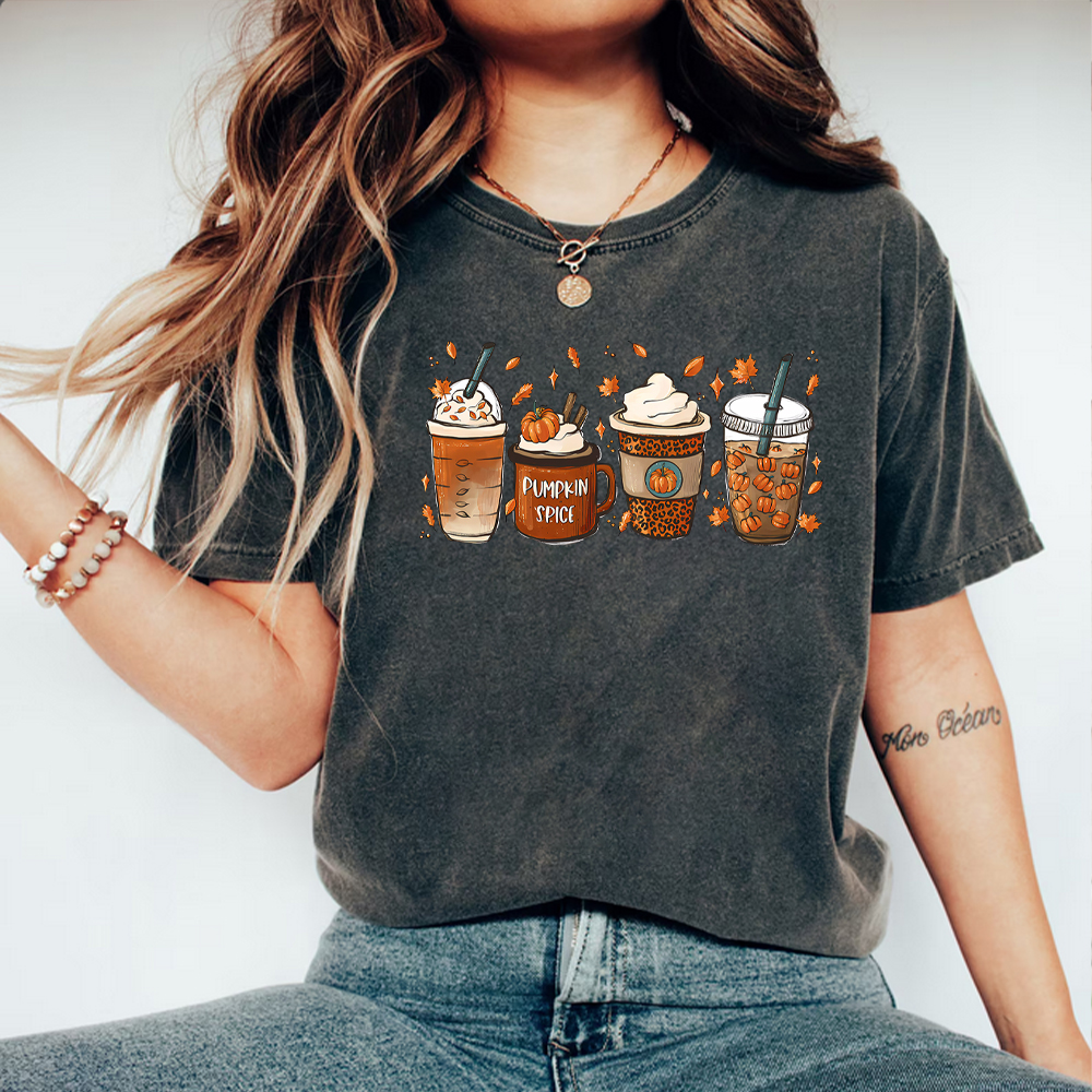Herbst Kaffee T Shirt für Frauen Thanksgiving Retro Kurzarm T Herbst Kürbis Gewürz T-shirt Trendy Herbst Winter Frauen Kleidung