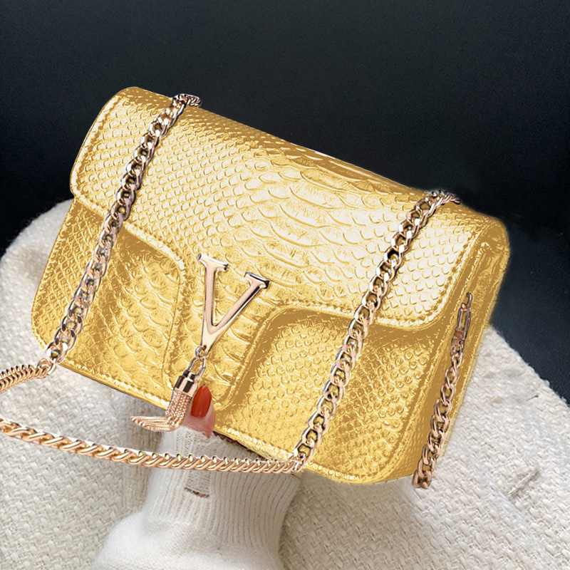 Tas Selempang Wanita Pola Buaya Aligator 2026 Tas Bahu Rantai Wanita Merek Mewah Tas Tangan Emas Oranye Biru Tas Jinjing Clutch