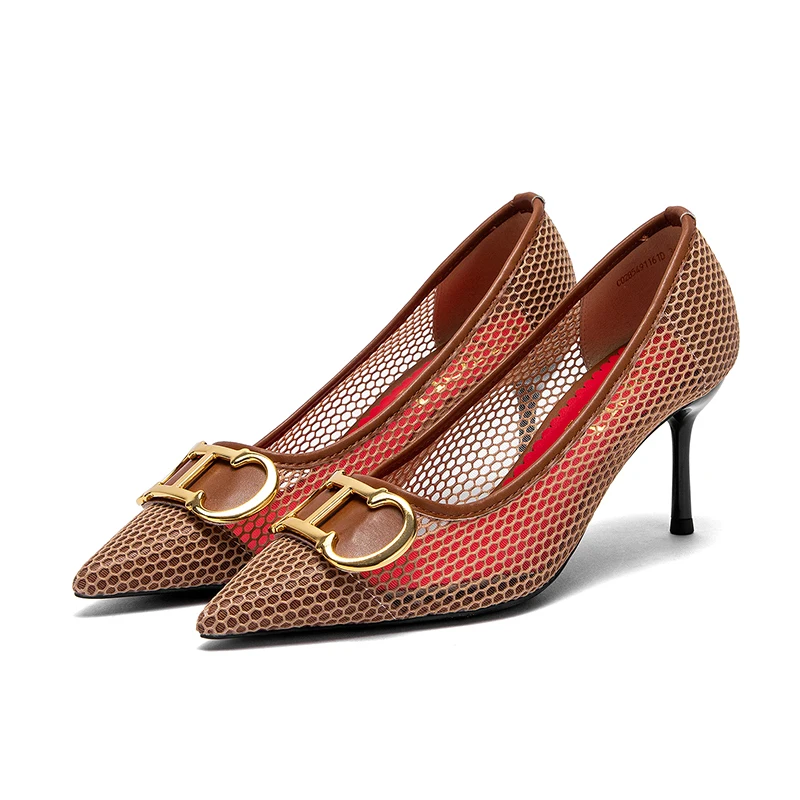 C-H High Heels Rot 2026 Frühling Neu Hohl Business Damenschuhe 7cm Rote Abendschuhe Netz