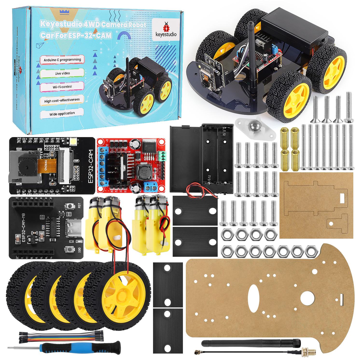 НОВЫЙ программируемый робот-автомобиль Keyestudio 4WD&2WD ESP32-Cam с Wi-Fi камерой для проектов Arduino ESP32, набор для робототехники