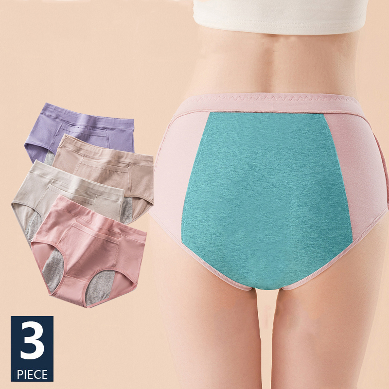 3 pièces/ensemble culottes menstruelles pour femmes pantalons physiologiques sous-vêtements anti-fuite dames période culotte taille haute slips en coton