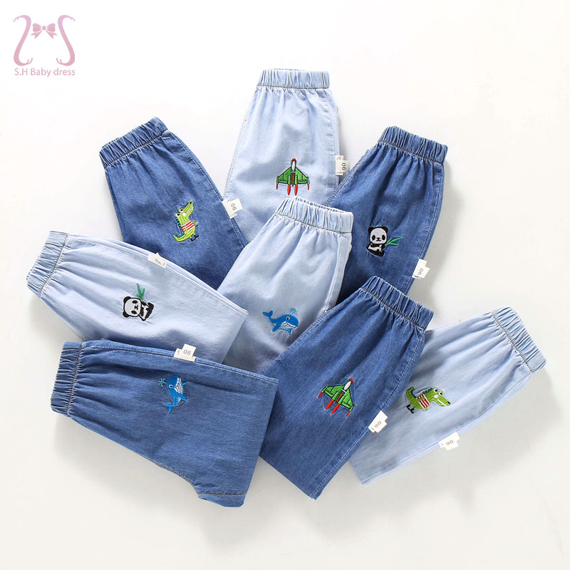 Verão simples crianças jeans coreano bebê meninos meninas soltas calças casuais dos desenhos animados animais da criança bottoms 1 a 5 anos