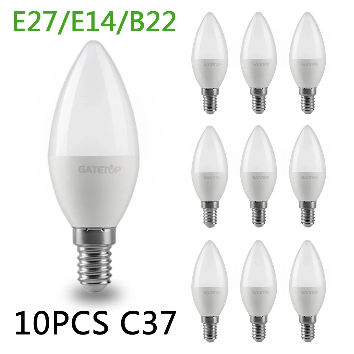 10 Uds C37 BASE E27 E14 B22 bombilla Led 220V bombilla de vela lámpara de ahorro de energía 3W 5W 6W 7W luz de araña Led para decoración del hogar