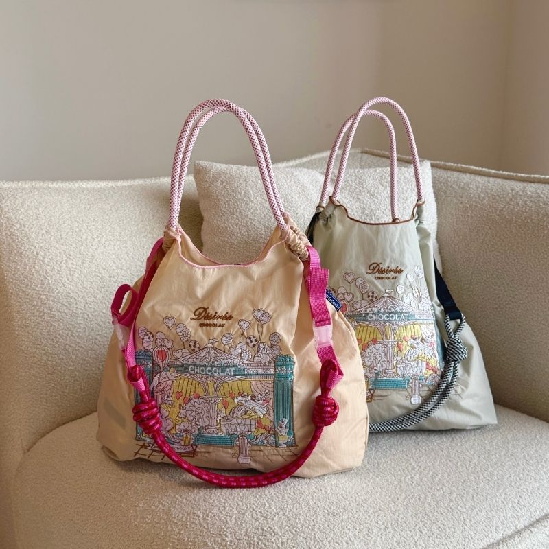 Sac à bandoulière pour femme, sac fourre-tout de grande capacité style japonais Rabbit Circus, sac de navetteur, léger, pliable, facile à ranger, pour le shopping, décontracté, sac tendance