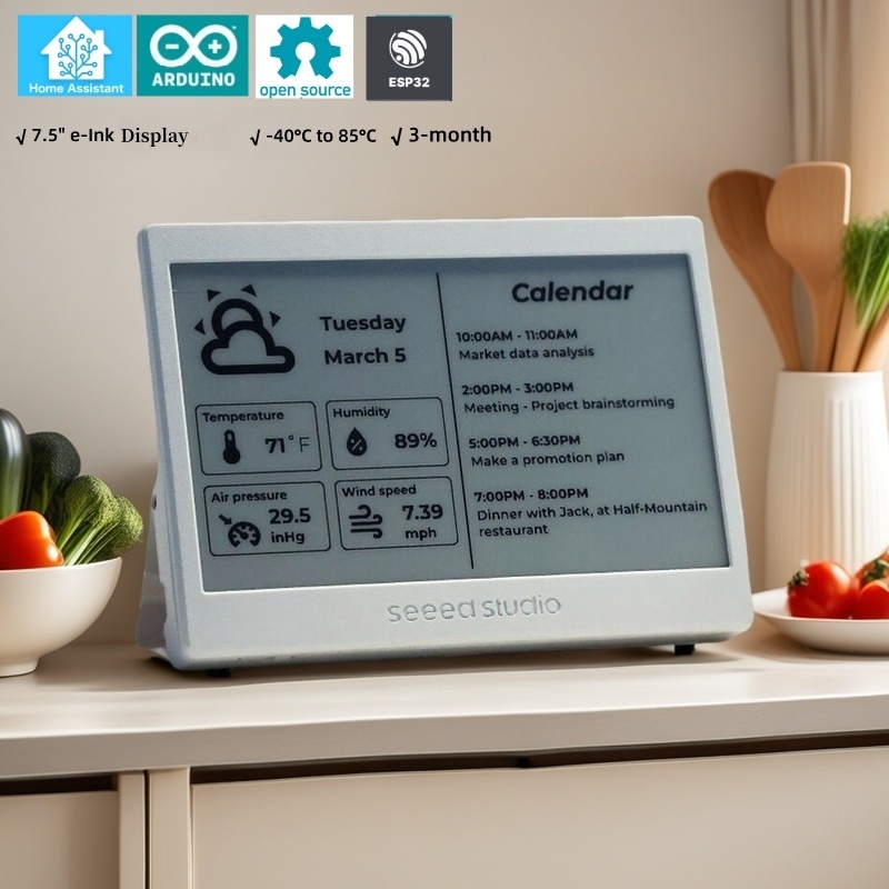 XIAO 7.5" ePaper Panel,e-Ink Screen Display 800×480 esp32 Home Assistant, Compatible with TRMNL, 2000mAh Rechargeable Battery ﻿