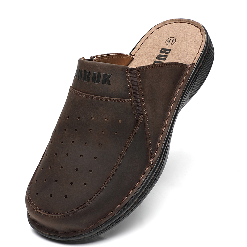 Sandali estivi da uomo casual open-toe di nuova moda in pelle bovina di primo strato Scarpe da spiaggia comode con suola morbida antiscivolo regolabili