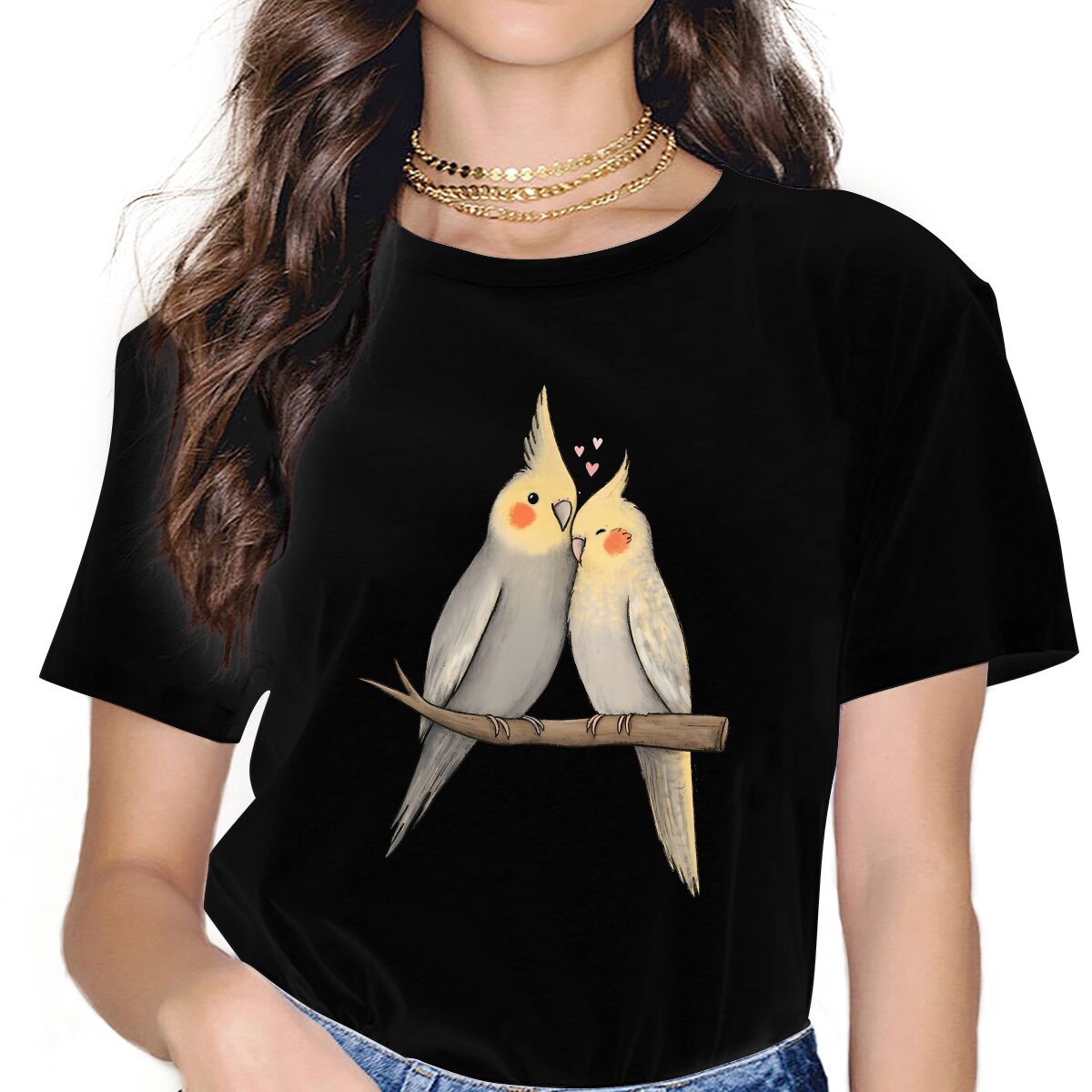 Camiseta Cockatiel Cuddle para niñas, loros, pájaros, mascotas, camisetas Y2k, camiseta Harajuku de poliéster para mujer, gráfico suave