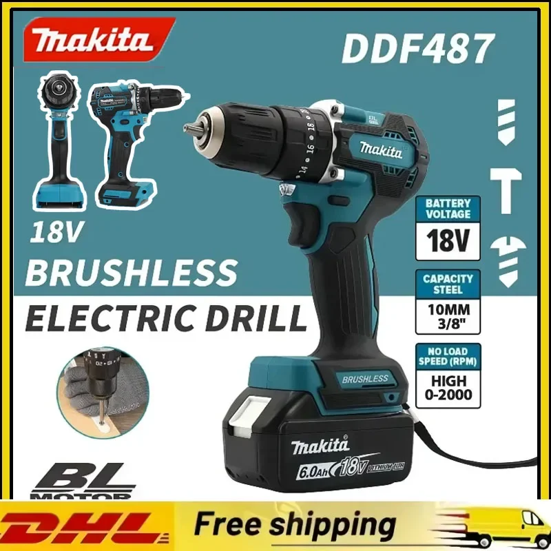 Makita DDF487 18V Brushless Cordless Driver Drill Variable Speed Compact High Torque Woodworking DIY Power Screwdriver Bare Unit