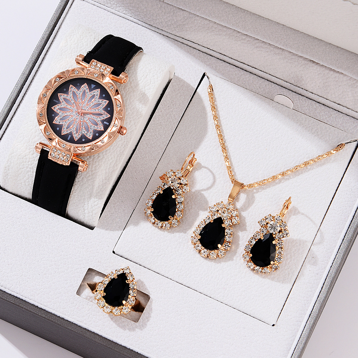 5pcs Set Watches for Women Leather Band Ladies Watch Simple Casual Women's Analog WristWatch Bracelet Gift Montre Femme (No Box)