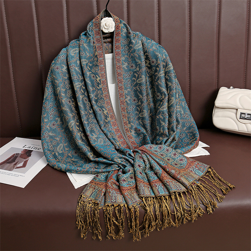 Bufanda Jacquard de algodón para mujer, chal grande, elegante, estampado largo, decoración, protección solar, invierno, 2024