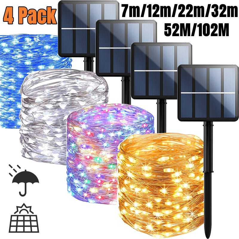 Guirlande solaire LED 7m/12m/22m/32m/52m/102m, guirlande lumineuse féerique d'extérieur pour jardin, 1000 LED, lampe étanche pour décoration de fête de noël