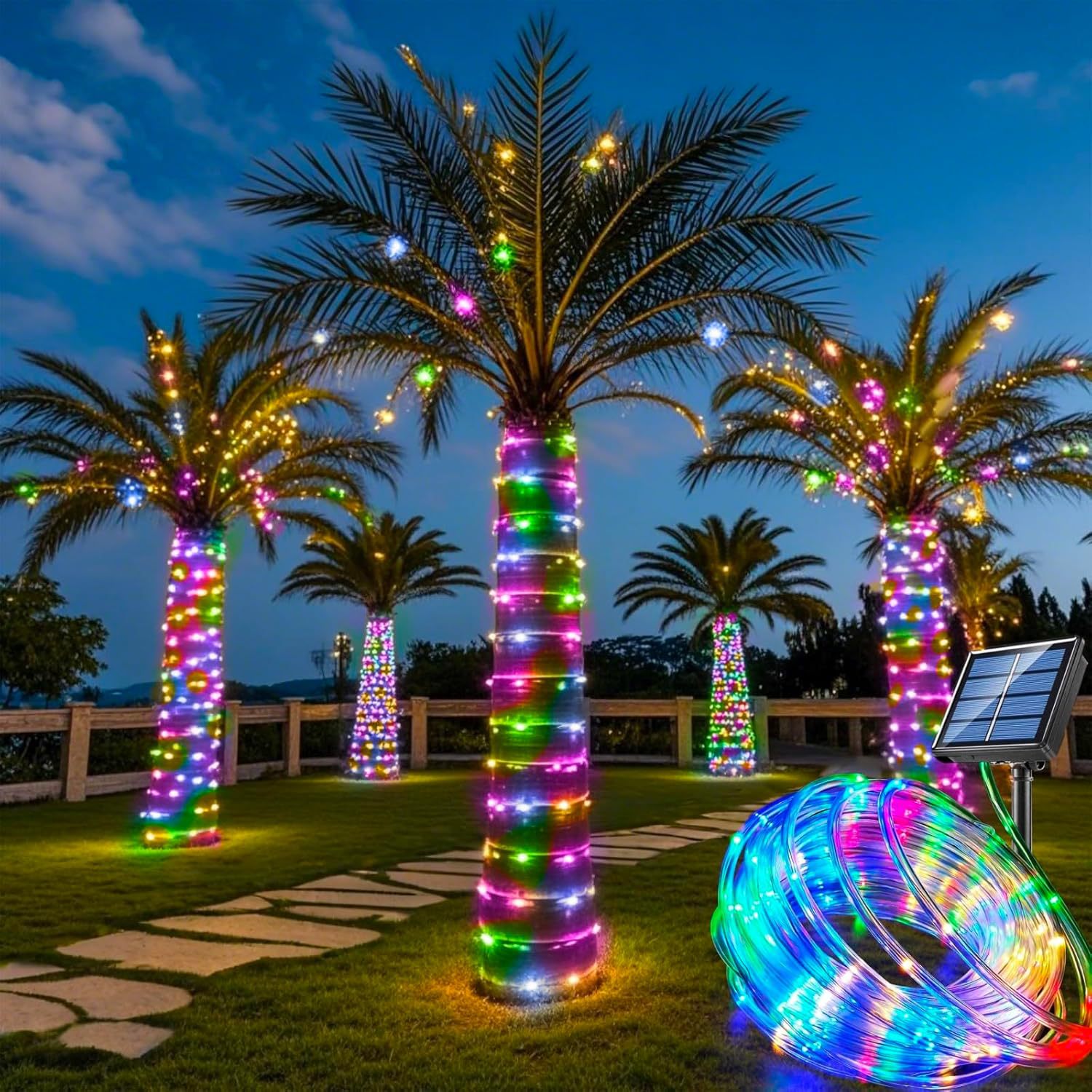 Guirlandes solaires d'extérieur, étanches, à LED, en forme de corde, tubes lumineux, guirlandes féériques de Noël pour jardin, arbre, cour, clôture