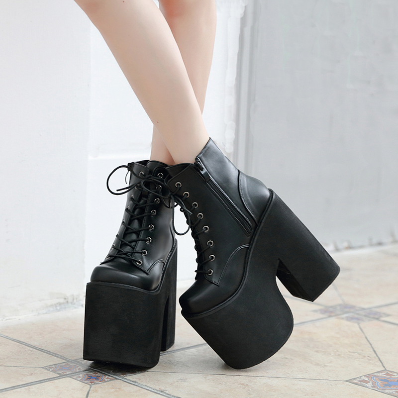 17cm bottes pour femmes mode noir bottines Style Punk automne Cosplay chaussures talons hauts Goth plate-forme Bottes Bottes Femme