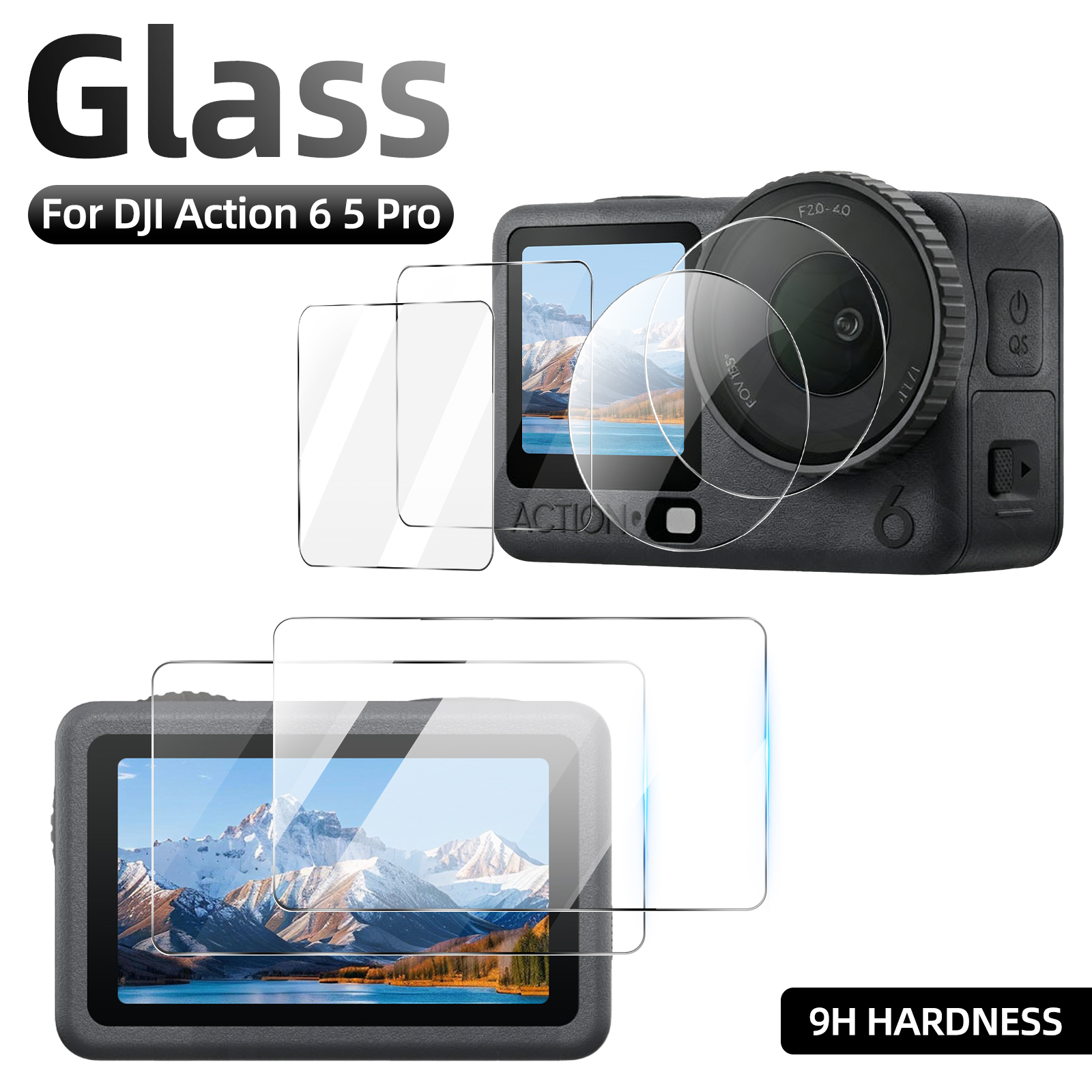 9H Glass for DJI Osmo Action 6 5 Pro, Screen & Lens Protector Clear Ultra-HD Tempered Glass Anti-scratch Film Accessories
